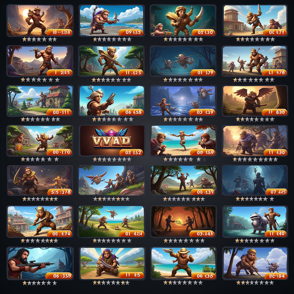 Collage of popular mobile game screenshots including action games, RPGs, strategy games, and puzzle games with release date overlays and rating stars