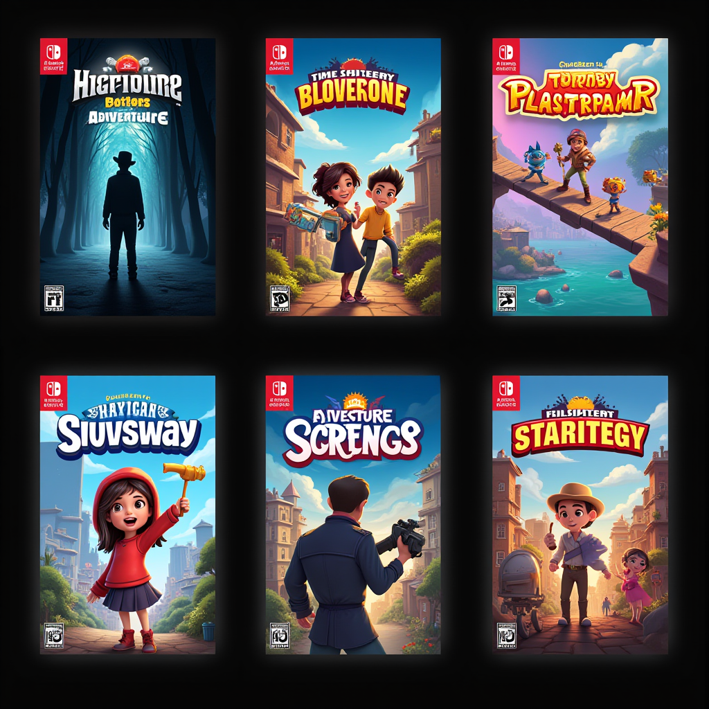 Grid layout showcasing five new Apple Arcade game titles with their cover art, including a mysterious narrative adventure with atmospheric artwork, a colorful puzzle platformer, an action-adventure game, a strategy title, and a family-friendly multiplayer game, each with distinct visual styles