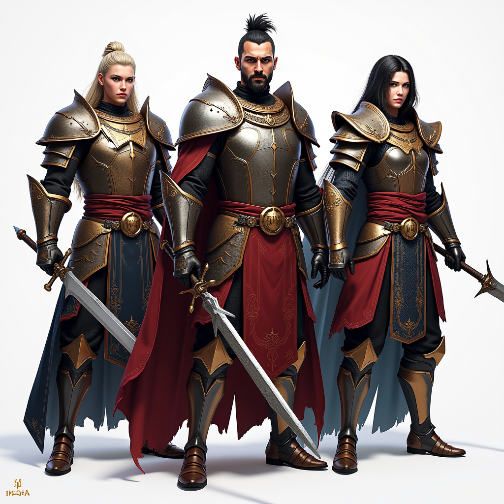 Stunning character artwork showcasing three new Honor of Kings heroes with unique designs representing different cultural backgrounds, featuring detailed armor, weapons, and special effects in dynamic action poses