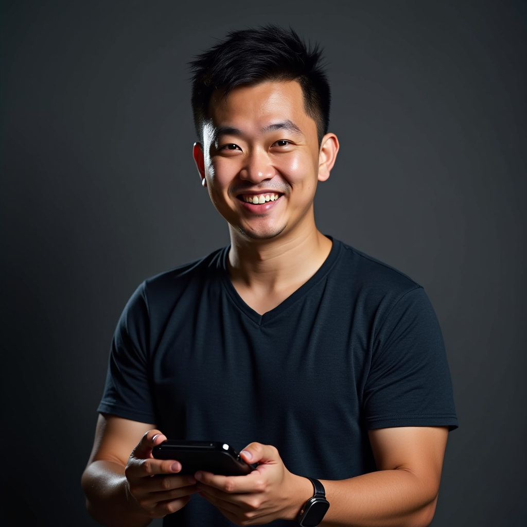 James Chen, Senior News Editor at MobileGameInsider, professional portrait of an experienced gaming journalist with mobile devices visible