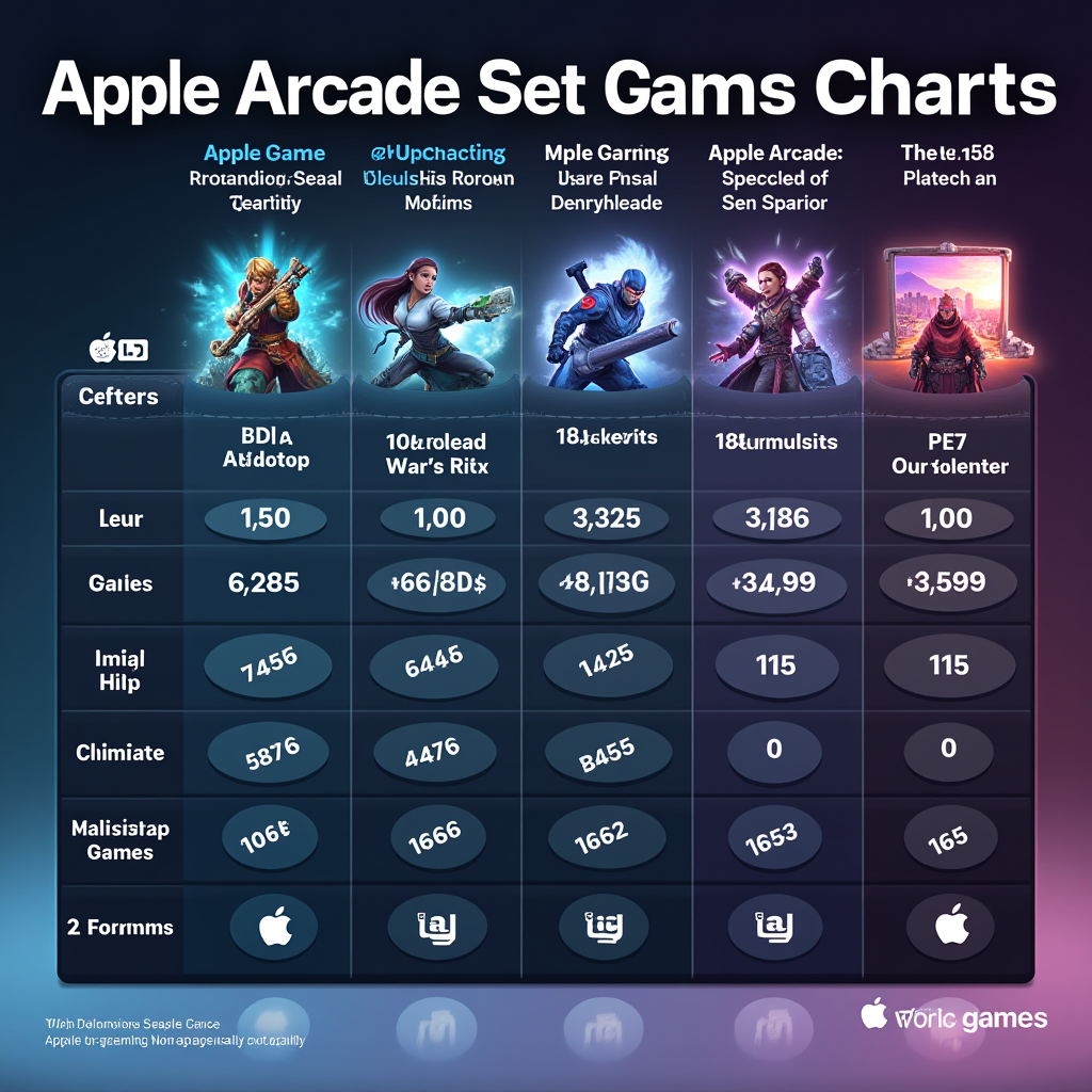 Comparison chart showing Apple Arcade alongside other gaming subscription services, displaying metrics like number of games, exclusive titles, pricing, and platform availability, presented in a clean, modern infographic style with icons and data visualizations